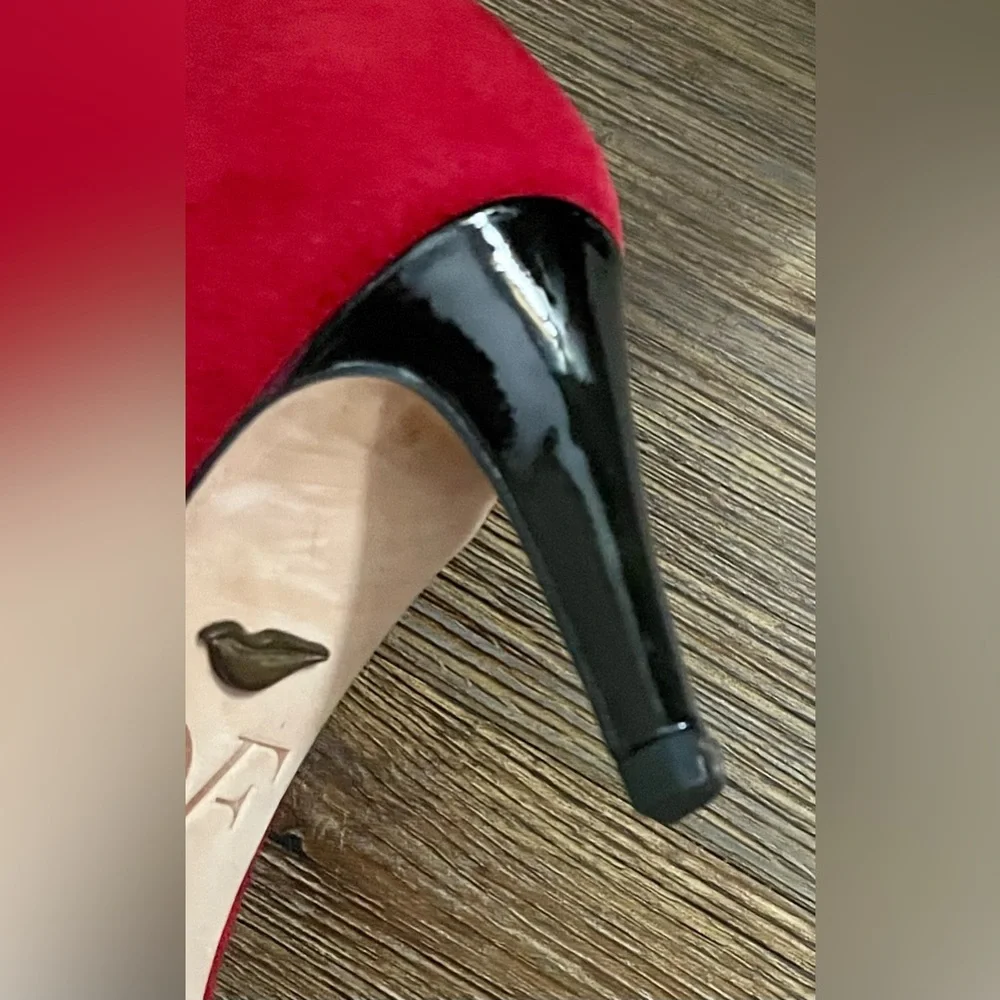Diane Von Furstenberg Heels Shoes US 6 Red Suede Pointed Toe Christmas Holiday - Picture 11 of 12